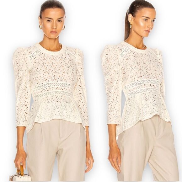 Veronica Beard Tops - Veronica Beard Women’s Mayme Cotton Long Sleeve Lace Peplum Blouse Top NEW